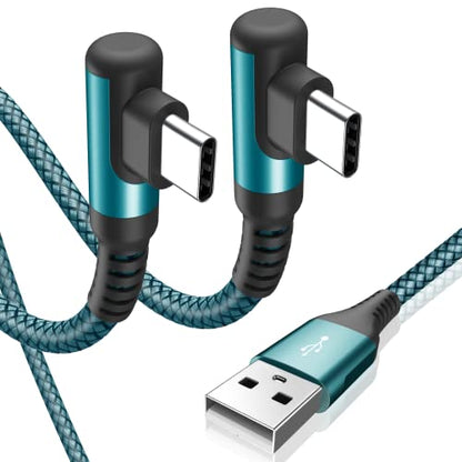 USB to USB C Cable Right Angle 3.1A Fast Charger Carplay 2Pack 10ft Green - color: green, size: 10ft+10ft