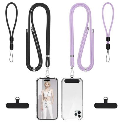 takyu Phone Lanyard, 2 Pack Adjustable Cell Phone Lanyard Crossbody Neck Strap & 2 Pack Phone Wrist Strap with Tether Tabs Compatible for iPhone Android Smartphones-Black Purple - color: Black+purple
