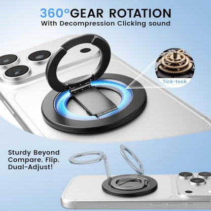 Double Sided Magnetic Kickstand,360°Rotation Cell Phone Grip Stand Finger Ring for iPhone 17 Pro Max 16 15 14 13 12 MagSafe Accessories,Fit Magnetic Car Mount, Black - color: Black