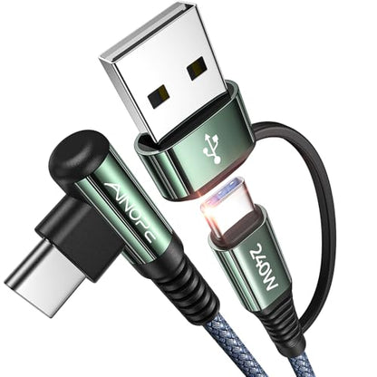 AINOPE 10 FT USB C Cable Fast Charging, 240W USB-C Charge Cable with Adapter, Fast Charger USB C Cable Supports 100W, Right Angle USB C Fit MacBook Pro/Air, iPad Pro/Air, iPhone 17/16/15, 10FT Grey - color: Grey, size: 10FT