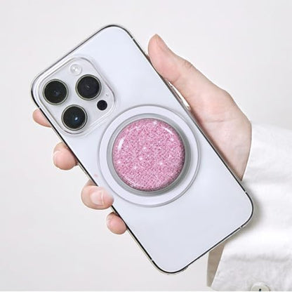 Magnetic Phone Grip Holder, Collapsible Expanding Stand with Clear Crystal Glitter Design, Compatible with MagSafe Phones & Tablets, Gold Pink Glitter - size: Pink Glitter