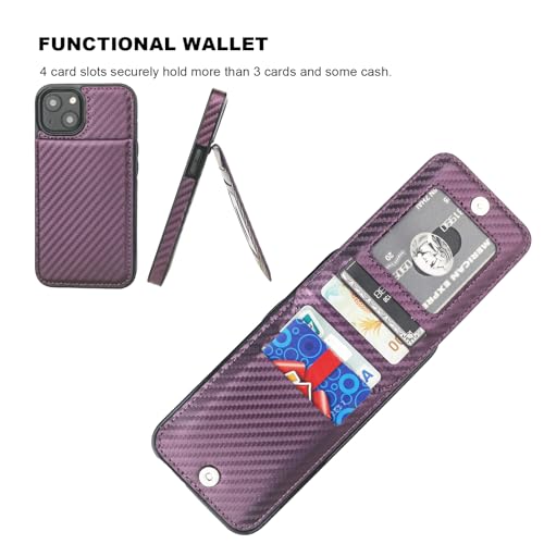 KIHUWEY for iPhone 14 Wallet Case Card Holder Kickstand, Carbon Purple - color: Carbon Purple