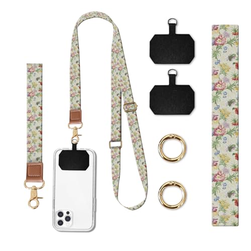 Phone Lanyard Crossbody Wrist Strap, Universal Adjustable Neck Strap for Phone Case Keys ID Badges, Travel Essential - color: Retro Boho Flowers