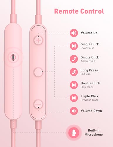iMangoo Wired Earbuds 3.5mm Jack School Airplane Travel Headphones Pink - color: Pink