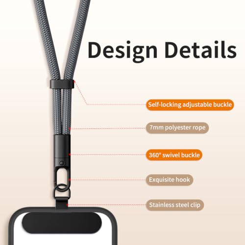 saxsion Lanyard for Phone, Self-Locking Phone Wrist Strap with 0.4mm Ultra-Thin Clip & 360° Hook, Anti-Drop and anti theft phone Strap (Gray) - color: Gray