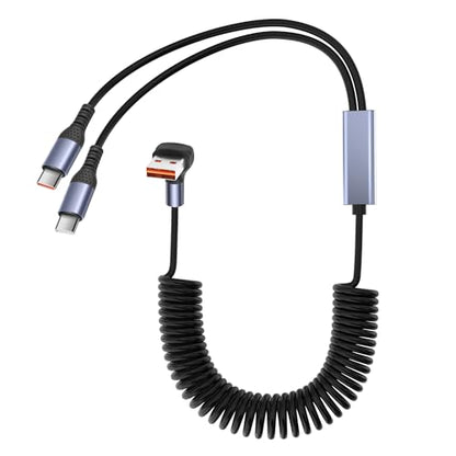 YACSEJAO 66W 90 Degree USB A to Multi USB C Spring Charging Cable, 6FT - style: USB A to 2 USB Type-C