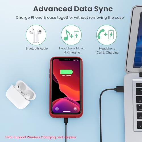 Feob Battery Case for iPhone 11/XR, [2026 Upgraded] 7500mAh Slim Portable Smart Charging Case Rechargeable Protective Extended Charging Cover for iPhone 11/XR-Red - color: Red