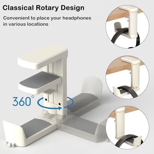 Headphone Hook - Adjustable Clamp-on Headphone Holder (White_2 Pack) - color: White_2 Pack