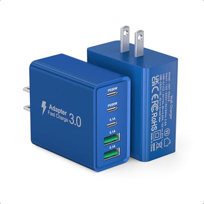 60W USB C Fast Charger Cube,2 Pack PD+QC Charging Block Power Adapter 5 Port Wall Mount Plug for iPhone 17 16 15 14 13, Motorola, LG, Google Pixel 6a/6 Pro/6/5a/5/4/4A Box Brick (Dark Blue) - color: Dark Blue