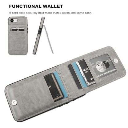KIHUWEY for iPhone 17e/16e Wallet Case Card Holder Kickstand, Gray | Credit Card Slots, PU Leather, Magnetic Clasp, Flip Heavy Duty Protection Cover for Men and Women - color: Gray