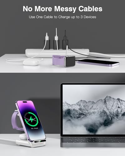Wireless Charging Station,3 in 1 Charging Stand for Apple Multiple Devices - color: White