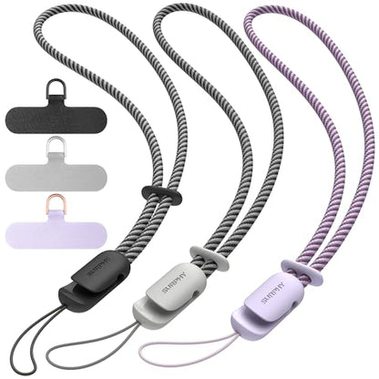 SURPHY 3 Pack Phone Wrist Strap, Phone Lanyard with Cellphone Tether Tab - color: Black & Lilac & Gray