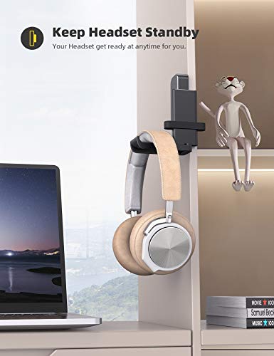 Lamicall Headphone Stand Adhesive Rotatable Headset Earphone Hanger Hook - color: Black