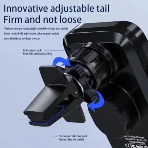 Car Charger Dual Coil Car Wireless Phone Holder Stand Fast Charging Station for Samsung Galaxy Z Flip 5 4 3 S25 S24 iPhone 17 16 (Black)