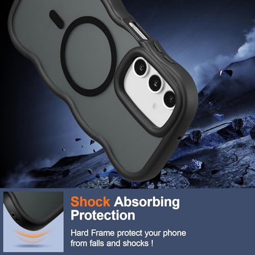 UEEBAI Magnetic for Samsung Galaxy A16 4G/5G Case, Compatible with MagSafe, Transparent Clear Wave Frame Design Soft Edge Cover Matte Shockproof Phone Case- Black - color: Black, size: Samsung Galaxy A16 4G/5G