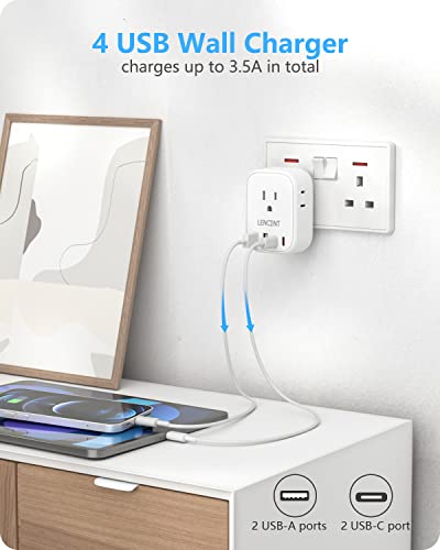 LENCENT US to UK Ireland Travel Plug Adapter, Grounded Type G Adapter - style: Type G-2Pack-UK Ireland