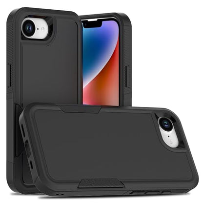 for iPhone 16E / iPhone 17E Case: Dual Layer Protective Heavy Duty Cell Phone Cover Shockproof Rugged with HD Screen Protector - Military Protection Bumper Tough - for iPhone 16E / iPhone 17E, Black - color: Black (PC) + Black (TPU)