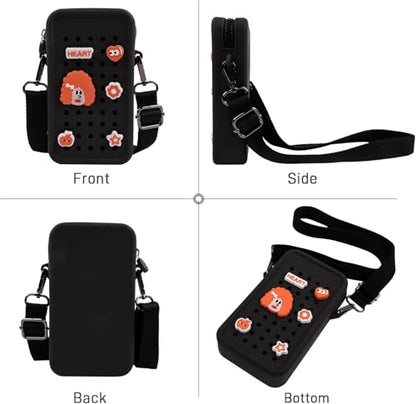CANDY Small Crossbody Bag with Wide Shoulder Strap and Larger Holes for Charms – Adjustable, Stylish, and Comfortable Everyday Bag (Black) - color: Black Updated