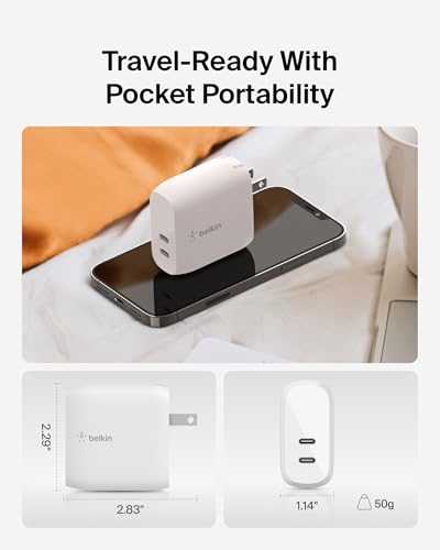 Belkin 40W Dual USB C Charger Block, Fast Charging for Travel - style: 1-Pack