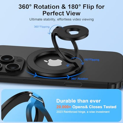 Magnetic Phone Ring Holder for MagSafe Gym Phone Grip Stand Finger Ring Kickstand Dual-Sided Magnetic Stand for iPhone 17 16 Pro Max 16e 15 14 13 12 Pro Max,Samsung,Compatible for Wireless Car Mount - color: Black