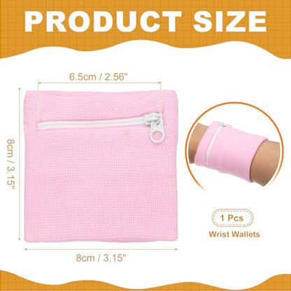 Wrist Wallet Wristband with Zipper, Cotton Wrist SweatBands Sports Absorb Sweat - color: Pink