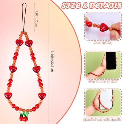 BEEFLYING Beaded Phone Charm Wrist Strap for Case - color: Lampwork Cherry