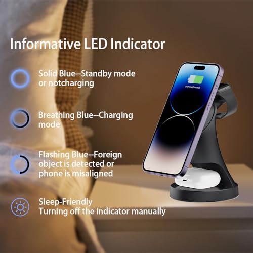Wireless Charger,3 in 1 Magnetic Wireless Charger Stand, Fast Wireless Charging Dock for iPhone17/16/15/14/13/12 Series, Apple Watch Series, AirPods Pro. - color: Black