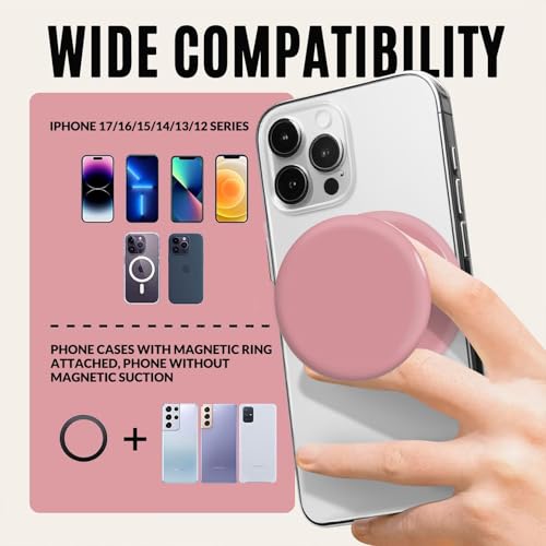 for MagSafe Phone Grip,Soft Silicone Magnetic Collapsible Cell Phone Finger Grip for iPhone 17/16/15/14/13,12 and Smartphones Tablets - Pink - color: Pink