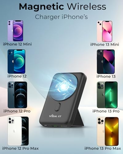 Magnetic Power Bank for iPhone 15/14/13/16/17 Pro Max Wireless Portable Charger for Samsung Android Phone Fast Charging, 10000mAh USB Battery Pack for Heated Vest Clothing, Rechargeable PD QC Qi USB-C