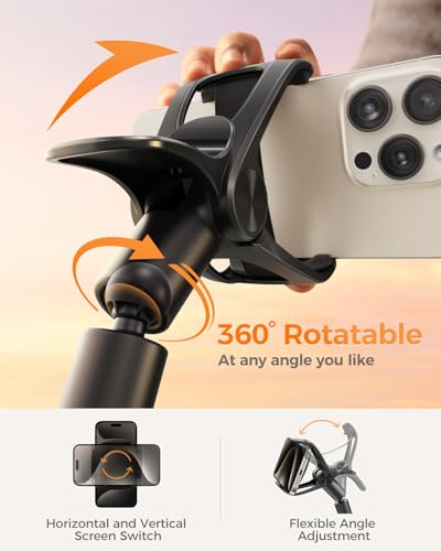 SAIJI Gooseneck Phone Holder for Bed Overall Length 38.6” Flexible Leather Wrapped Arm Overhead Cell Phone Mount Stand with 360° Adjustable Clamp Clip, Compatible with All 4-7” Cellphones (Black) - color: Black, size: 38.6 in