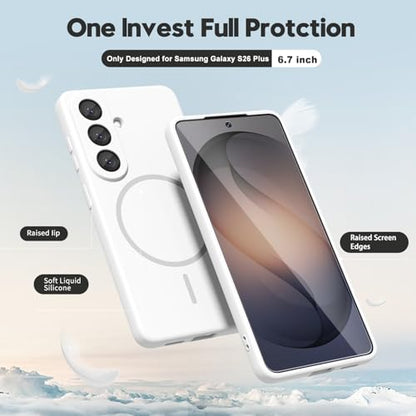 oakxco for Samsung Galaxy S26 Plus Case Silicone Mag Safe, Magnetic Slim Thin Phone Case Compatible with Magsafe, Women Girls Cute Girly Aesthetic Soft Rubber Gel Safecase with Camera Cover, White - color: White, size: S26 Plus