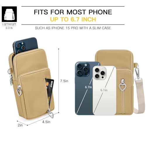 YINHEXI Small Crossbody Bags for Women Trendy, Mini Triple Compartment Cell Phone Crossbody Wallet Purses - color: Khaki-2