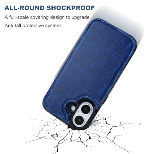 ONETOP for iPhone 16 Wallet Case with Credit Card Holder,Blue | Kickstand,ID/Cash Holder,Case Wallet with Card Slots,Double Magnetic Clasp,Durable PU Leather Shockproof Cover for Women Men - color: Blue