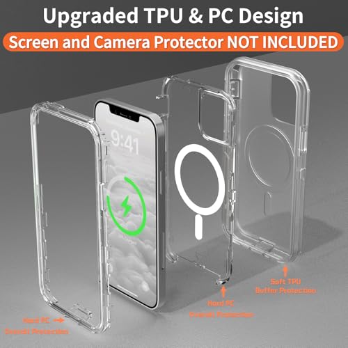Follaroma Magnetic for iPhone 12/iPhone 12 Pro Case,Heavy Duty Cases,Clear | Compatible with MagSafe, Heavy Duty Shock proof Protection, Military-Grade Anti-Drop, Dual Layer Transparent Protective Cover - color: Clear, size: iPhone 12/iPhone 12 Pro 6.1''