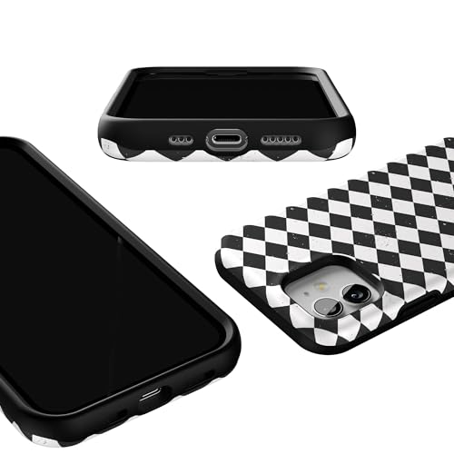 Casely iPhone 12 Mini Case | Harlequin Salem Diamond | Black and White | Bold Protective Design | MagSafe Compatible Design - color: Harlequin Salem Diamond | Black and White, size: Iphone 12 Mini
