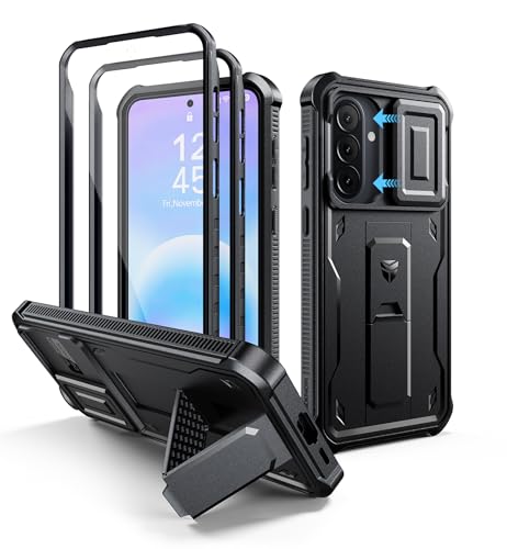 Dexnor for Samsung Galaxy A57 5G Case, [2 Front Frame] [Built-in Magnetic Slide Camera Cover & Kickstand] Heavy Duty Protection Shockproof Phone Case with Screen Protector, 6.7 inch Black - color: Black, size: Samsung A57 5G