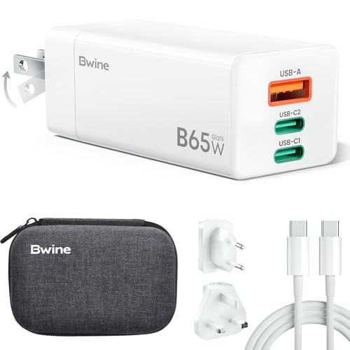 Bwine 65W USB-C Charger, 3-Port Universal Travel Adapter Charging Kit - color: White & Orange