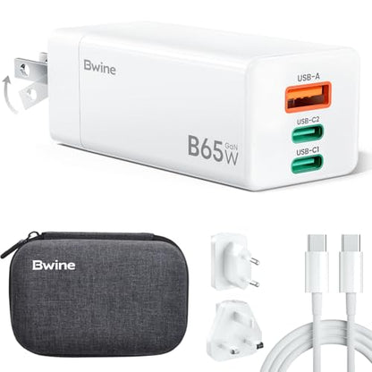 Bwine 65W USB-C Charger, 3-Port Universal Travel Adapter Charging Kit - color: White & Orange