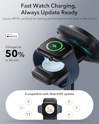 ESR 3 in 1 Charging Station, Qi2.2 25W MagSafe Charger Stand w/Cryoboost - color: Black