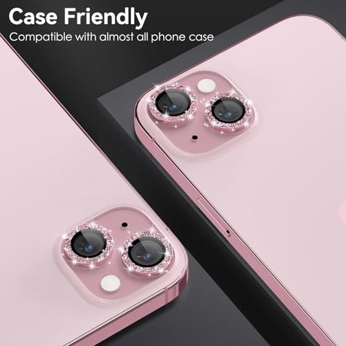 CloudValley for iPhone 15/15 Plus Camera Lens Protector Bling, Ultra-HD Tempered Glass Camera Cover [Case-Friendly] Metal Individual Lens Screen Protective Ring, Glitter Pink - color: Glitter Pink