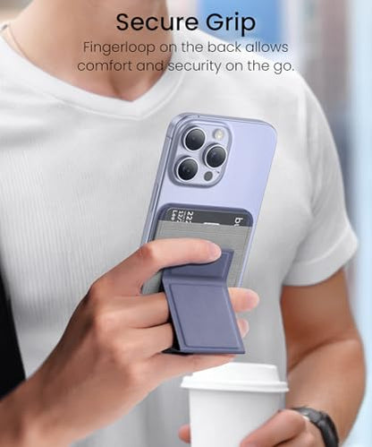 GONEZ for MagSafe Wallet with Stand, Stronger Magnetic Card Holder for iPhone 16/15/14/13/12 Series, Premium Leather Phone Wallet with RFID Blocking, 1 Slot, Fit 5 Cards, Lavender Gray - color: LAVENDERGRAY