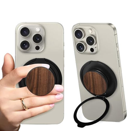 Cell Phone Grip for with Kickstand, Secure Hold for iPhone Cases, Adjustable Foldable Desktop Phone Holder Cradle Dock Compatible (Walnut Wood) - color: Walnut Wood