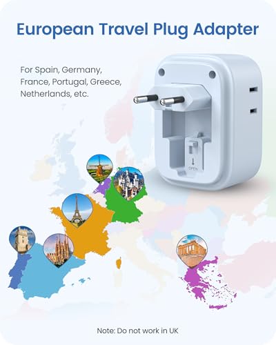 LENCENT European Travel Plug Adapter US to Europe Type-C Foldable Plug - style: Type C-17.5W-Most of Europe-Blue