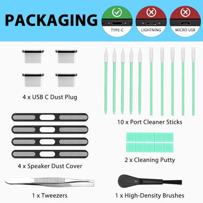 USB C Dust Plug and Cleaning Kit for iPhone 17 Only, 15/16, 22-Piece Set - size: for iPhone 15/16 series and iPhone 17 Only