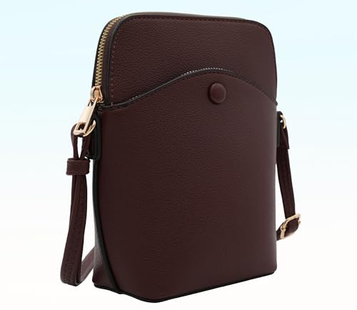 Small Crossbody Bag with Gold Hardware, Mini Shoulder Purse with Adjustable Strap - color: Coffee