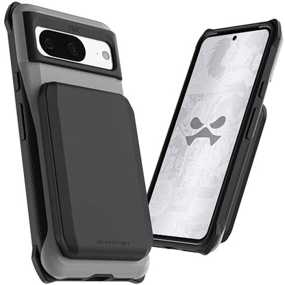 Ghostek Exec Wallet Case for Google Pixel 8 - Magnetic Credit Card Holder, Compatible with Wireless Charging, Kickstand (6.2 Inch, Gray) - color: Gray, size: Pixel 8