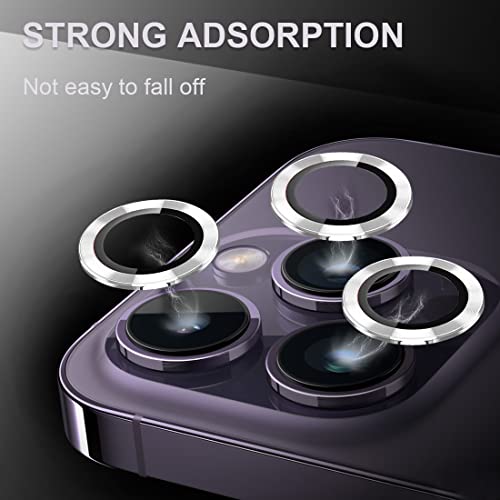 [3+1] Compatible for iPhone 15 Pro ＆ iPhone 15 Pro Max Camera Lens Protector 9H Tempered Glass Camera Cover Metal Individual Ring Full Coverage Camera Lens Protector with Removal Tool (silver) - color: silver