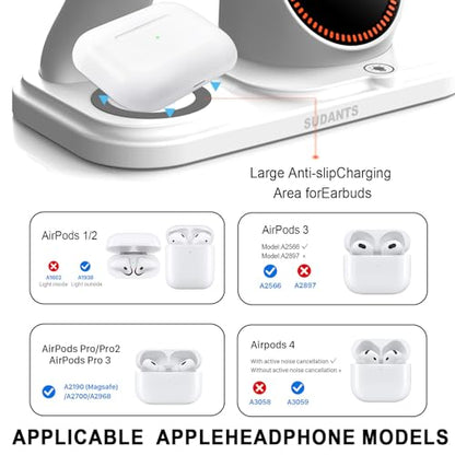Wireless Charging Station with Clock,6-in-1 Charging Stand - color: White