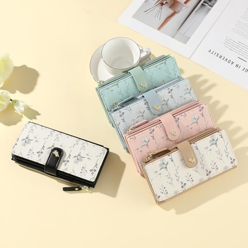 GAEKEAO Womens Wallet RFID Blocking Trifold Large Capacity Ladies Vegan Leather Wallet Floral Multi Card Holder Organizer - color: Y05-Pink