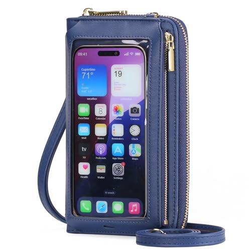 GOIACII Phone Purse Crossbody Bags for Women Small Travel Wallet Touch Screen RFID Blocking - color: A04 Dark Blue